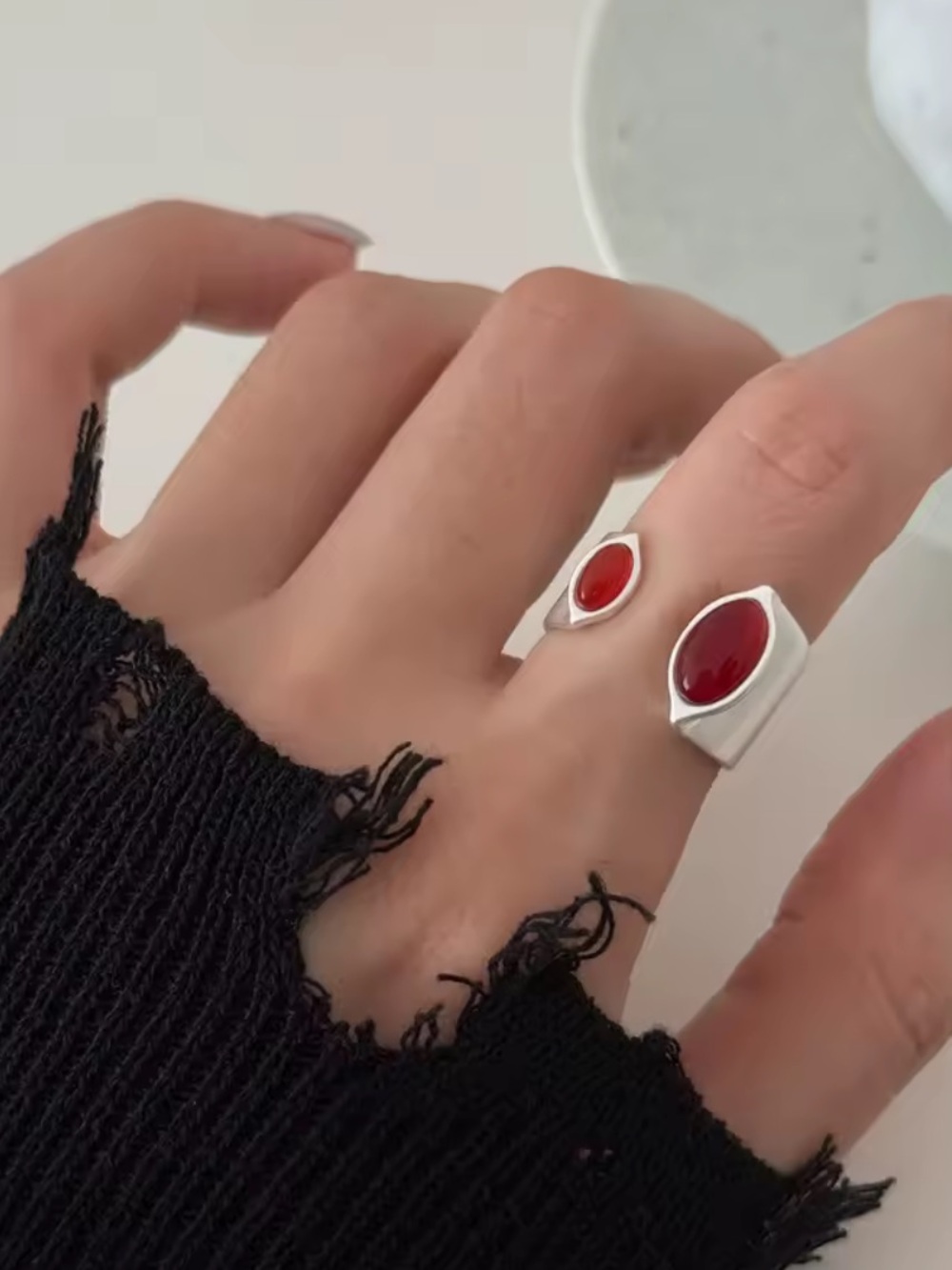 New Sterling Silver red stone ring